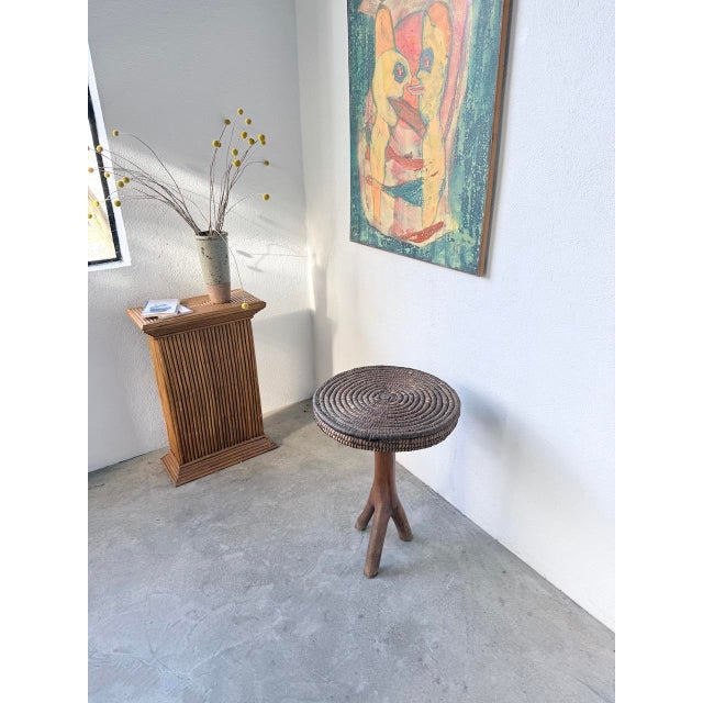 Brown Folk Art Tripod Stand in Woven Straw, 1950s For Sale - Image 8 of 18