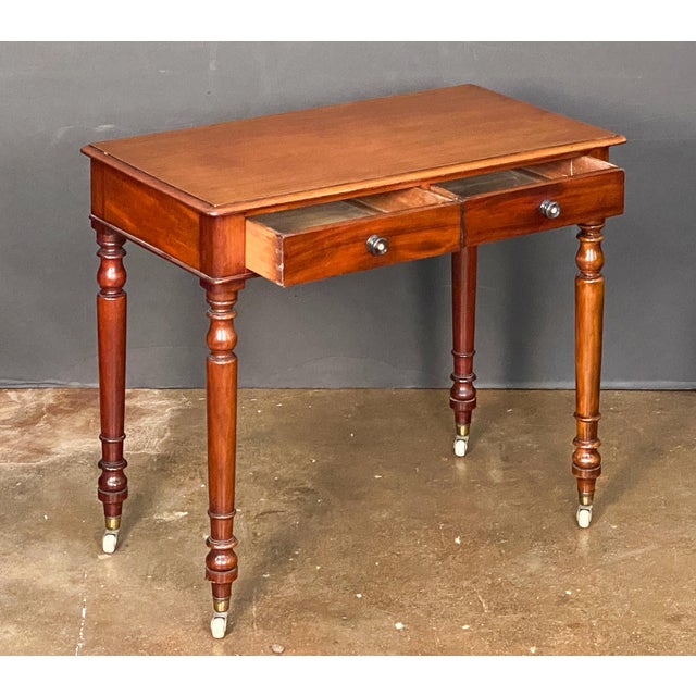 English English Writing Desk or Side Table of Mahogany With Two Drawers on Casters For Sale - Image 3 of 11
