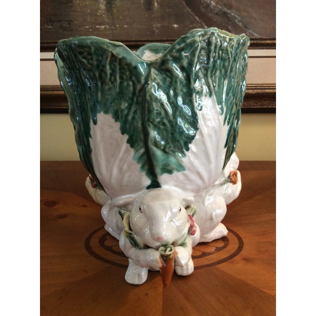 Stunning Vintage Italian Majolica Vase with three irresistible rabbits. Each adorable rabbit is munching a carefully hand...