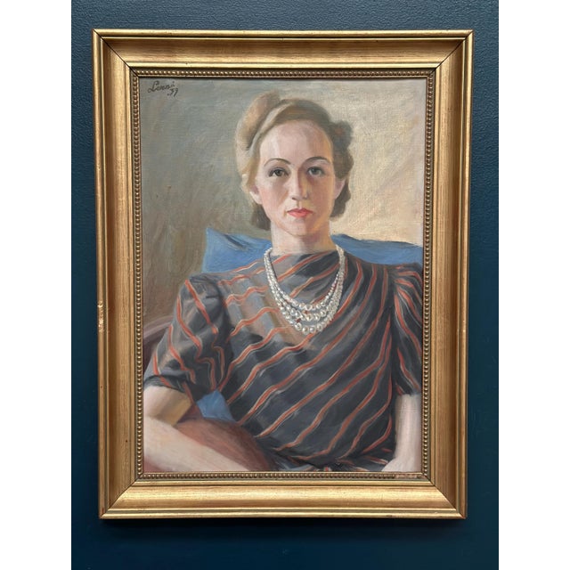 Lenné, Portrait of Lady, 1939, Oil Painting on Canvas, Framed For Sale - Image 10 of 14