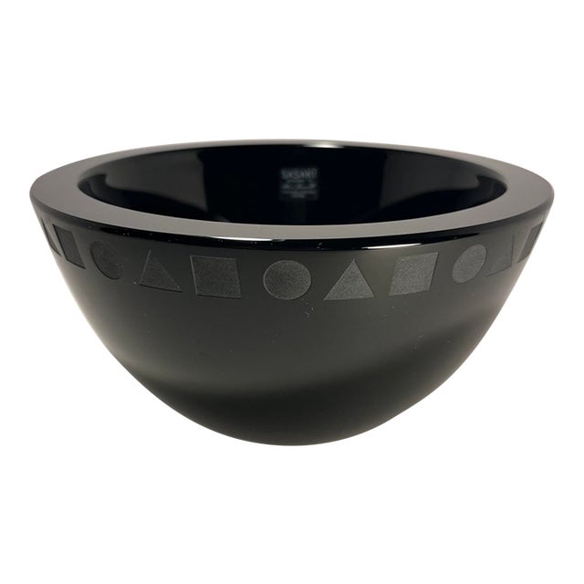Vintage Ward Bennett Sengai Sasaki Black Glass Bowl 24% Lead Crystal Made in Japan For Sale