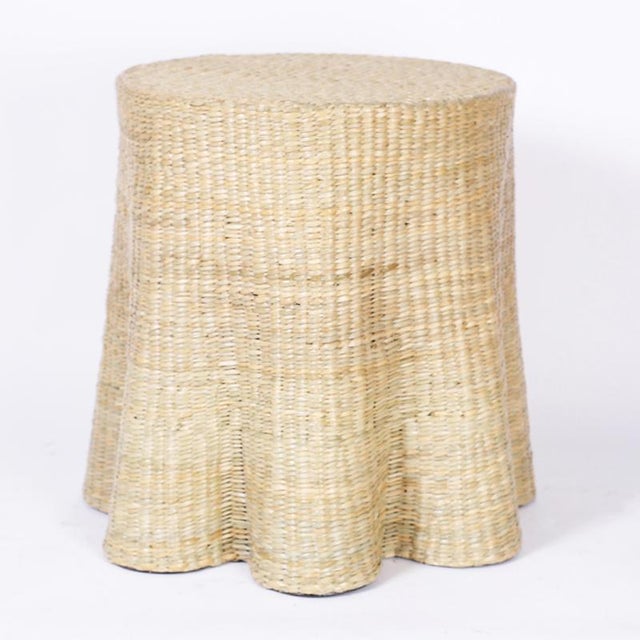 2020s Pair of Round Wicker Drapery Ghost Tables or Stands For Sale - Image 5 of 9