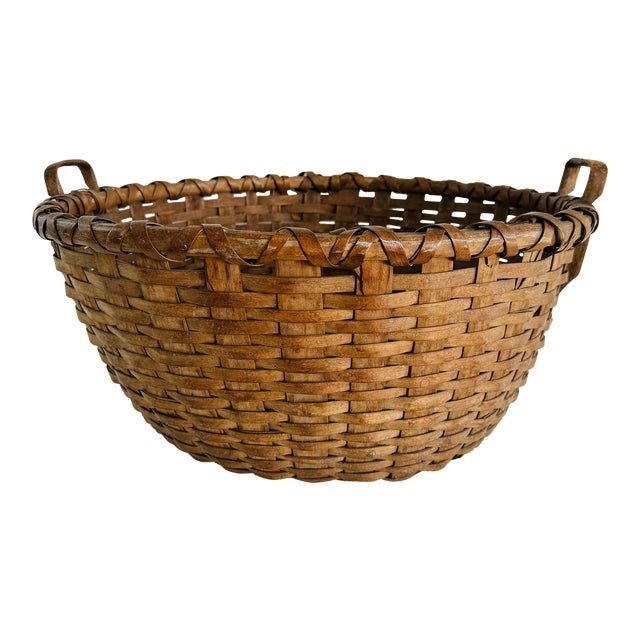 Vintage Country Farmhouse Oak Splint Large Round Gathering Basket ...