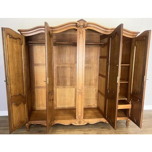 Vintage French Louis XVI Style Oak 4-Door Armoire For Sale - Image 12 of 13