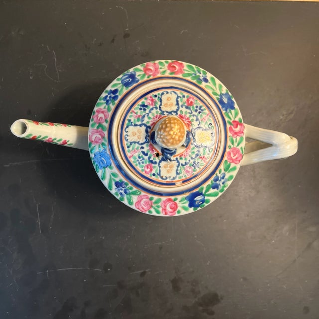 Chinese Vintage Famille Rose Chinese Teapot For Sale - Image 3 of 9