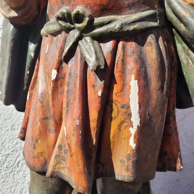 Wood Polychrome Carved Saint Statues, 17th Century, Wood For Sale - Image 7 of 18
