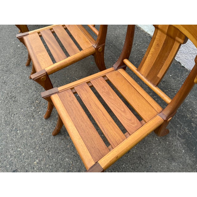 Brown Teak Klismos Patio Dining Chairs. - Set of 6 For Sale - Image 8 of 12