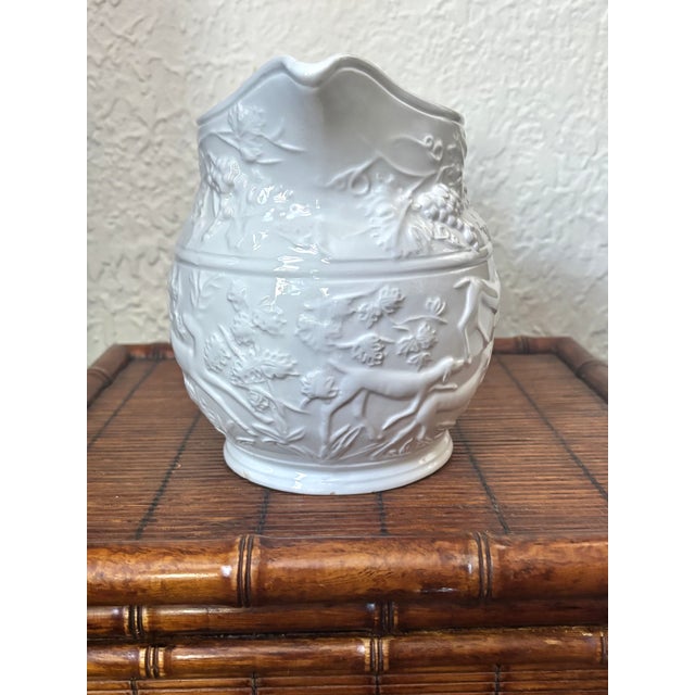 Vintage Italian White Hunting Scene Pitcher For Sale - Image 6 of 11