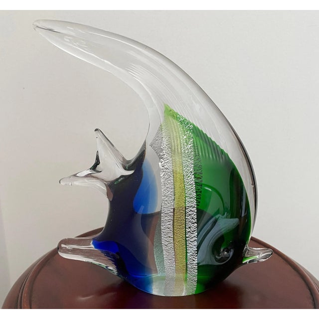 Art Deco VTG Hand Blown Murano Style Glass Large Colorful Striped Fish Figurine Sculpture For Sale - Image 3 of 8