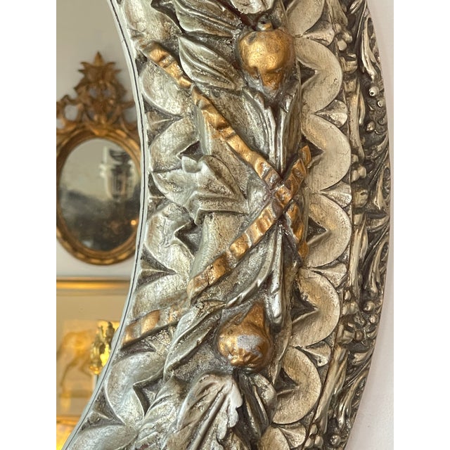 Silver Vintage Silver& Gilt Carved Large Round Wall Mirror For Sale - Image 8 of 12