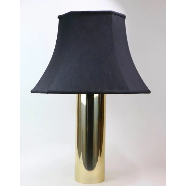 Minimalist Brass Tone Cylinder Form Table Lamp For Sale - Image 4 of 13