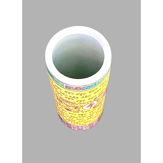 Ceramic Vintage Chinese Yellow Ceramic Umbrella Stand For Sale - Image 7 of 9