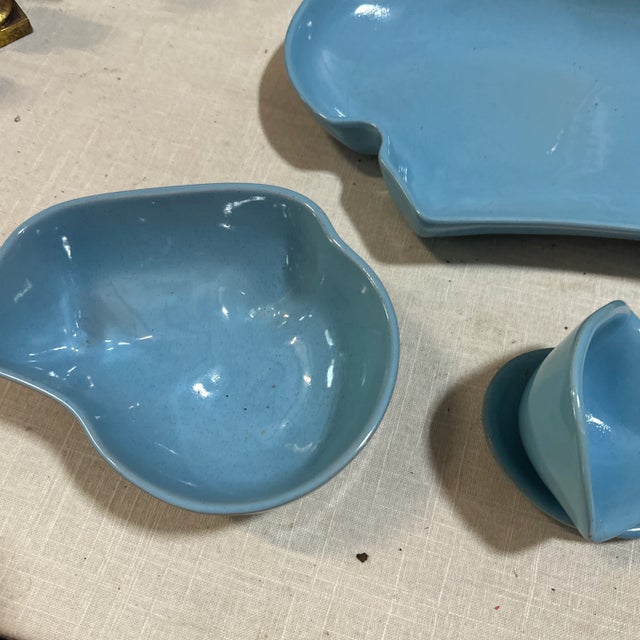 Mid-Century Modern 1970s Instant Collection of Blue Frankoma Lazy Bones Ceramic Kitchen Accessories- Set of 4 For Sale - Image 3 of 7
