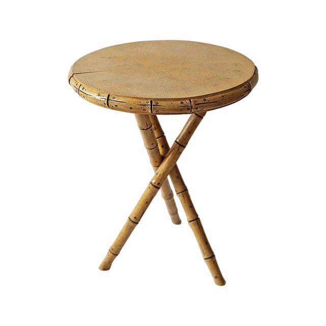 Tan Antique European Tripod Tables Faux Bamboo - A Pair For Sale - Image 8 of 10