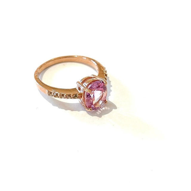 Bochic “Orient” Pink Topaz & White Topaz Solitaire Ring Set In 18K Gold & Silver, Size 7 For Sale In New York - Image 6 of 12