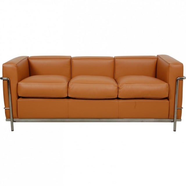 3 Seater LC2 Sofa in Cognac Leather from Le Corbusier For Sale - Image 6 of 6