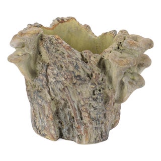 Faux Tree Stump Cement Planter Container 7.25"H For Sale