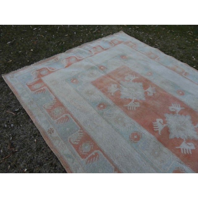 Vintage Distressed Pastel Color Oushak Area Rug 6′5″ × 10′3″ For Sale - Image 9 of 11