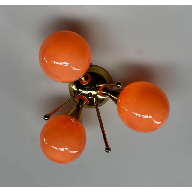 Pink Trifoglio Polished Brass Opaque Coral Globe Flush Mount by Fabio LTD For Sale - Image 8 of 9