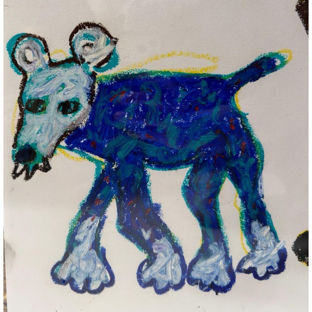 Original Makan Negahban Dog Painting on Paper in Lucite Frame For Sale - Image 4 of 5