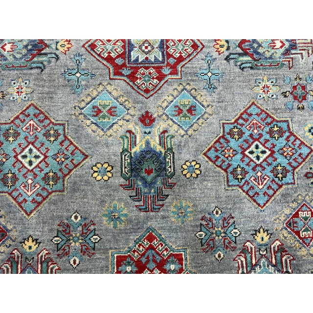 2000 - 2009 Blue-Gray Kazak Wool Tribal Area Rug, Natural Dye, 6'4" X 9'8" For Sale - Image 5 of 15