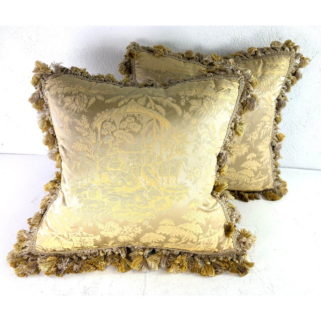 The Silk Trading Co. Tasseled Chinoiserie Silk Pillows/a Pair. For Sale - Image 11 of 11