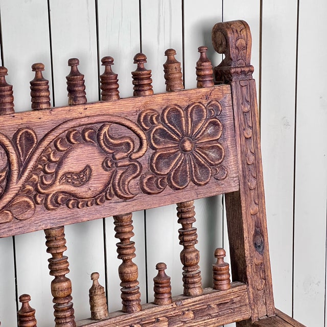 Large Antique Spanish Colonial Carved Hardwood Bench Late 18th / Early 19th Century For Sale - Image 10 of 11