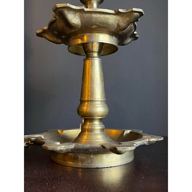 Metal Vintage Pair of Hanging Two Tiered Brass Peacock Diyas For Sale - Image 7 of 12