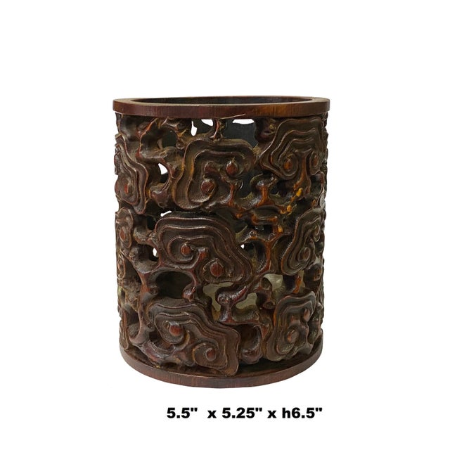 This is a Chinese bamboo brush pen holder. It has its own wood patina and color. Good for collection and home accent...