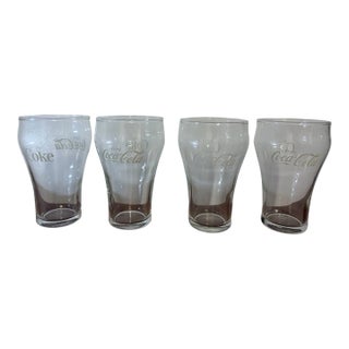 1980s Coca-Cola Contour Drinking Glasses Clear Coke Logo Tumblers Collectible - Set of 4 For Sale