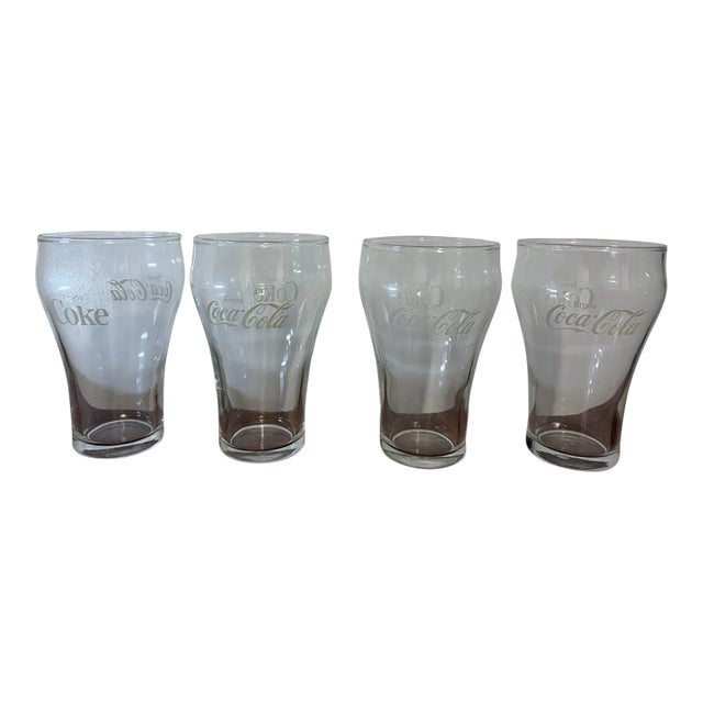1980s Coca-Cola Contour Drinking Glasses Clear Coke Logo Tumblers Collectible - Set of 4 For Sale
