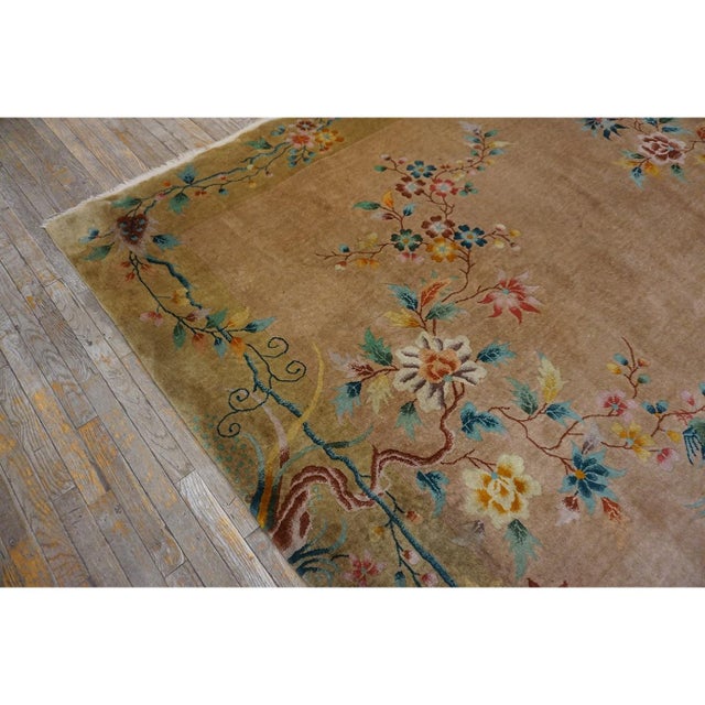 1920s Beige Field Modern Floral Antique Chinese Art Deco Walter Nichols Rug For Sale - Image 10 of 10