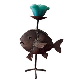 1960s Mid-Century Modern Metal Fish Candle Holder For Sale