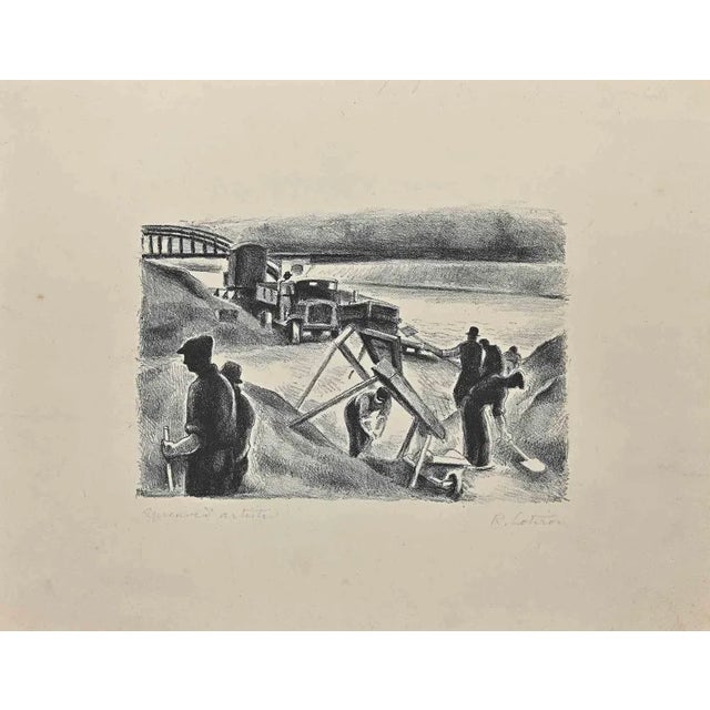 Les Travaux is a lithograph realized by Robert Lotiron in the Early 20th Century. Good condition. The artwork is depiced...