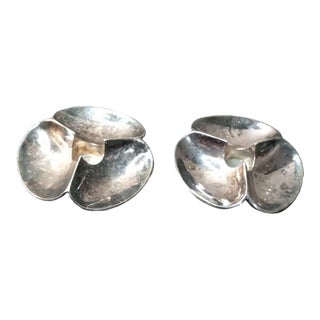 Pair of 1970s Dansk Lotus Design Silver Plated Taper Candle Holders For Sale
