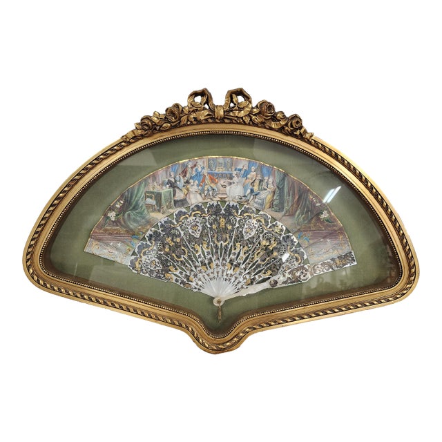 Stunning Hand Painted Antique Framed French Fan For Sale
