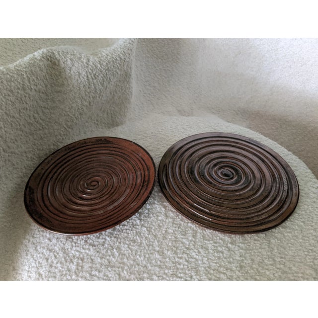 Studio Pottery Metallic Coiled Earthenware Candle Dishes- Set of 2 For Sale - Image 11 of 12