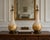 A striking pair of vintage Mid-Century Modern table lamps attributed to Fortune Lamp Co., showcasing elegant bottle-form...