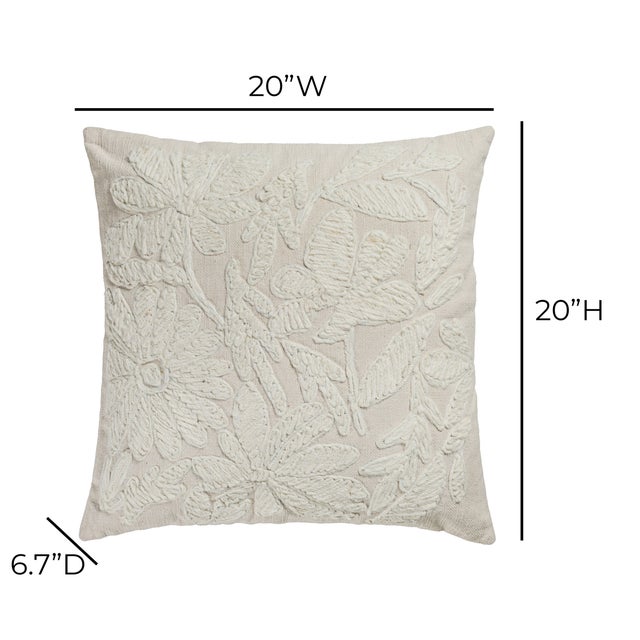Tabitha Embroidered Flower 20" Throw Pillow, Cream For Sale - Image 4 of 5