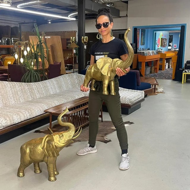 1970s Pair of Large Brass Good Luck Elephant Sculpture Figures Over 2ft Tall For Sale - Image 5 of 12