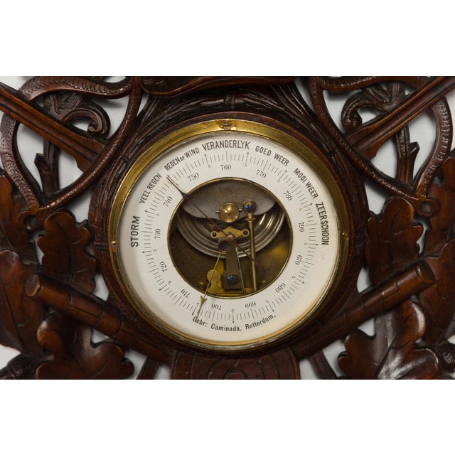 Rustic Dutch Carved Wooden Barometer with Horse Motif by Gebroeders Caminada, Rotterdam For Sale - Image 3 of 12