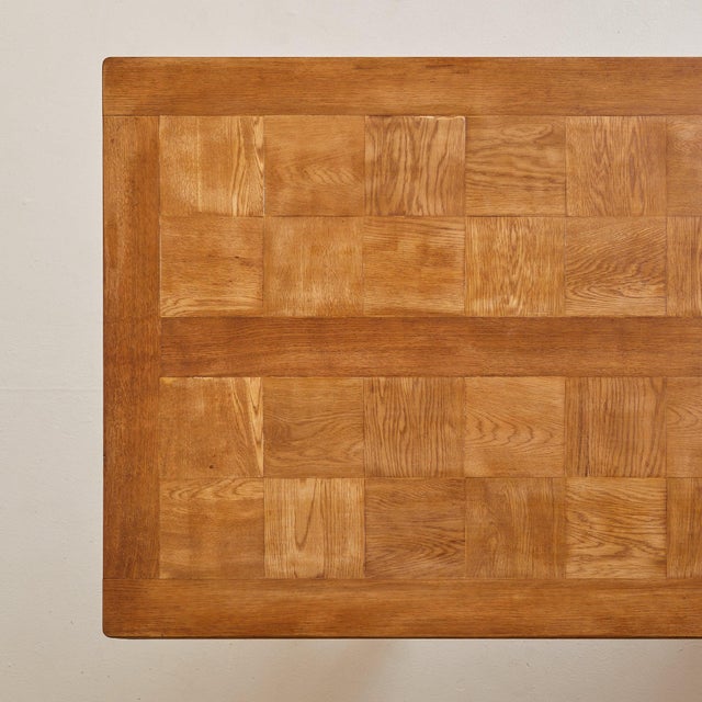 French Extendable Oak Dining Table Attributed to Guillerme Et Chambron, 1960s For Sale - Image 9 of 11