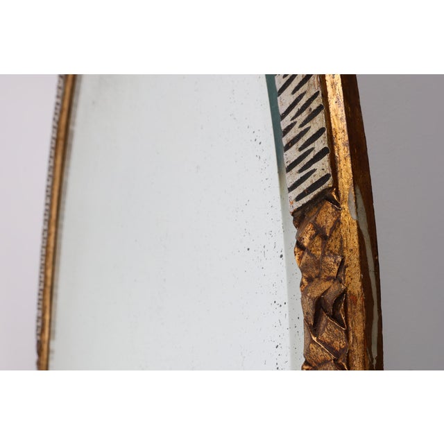 Wood Large Art Deco French Gilded and Silvered Oval Mirror, 1910s For Sale - Image 7 of 11