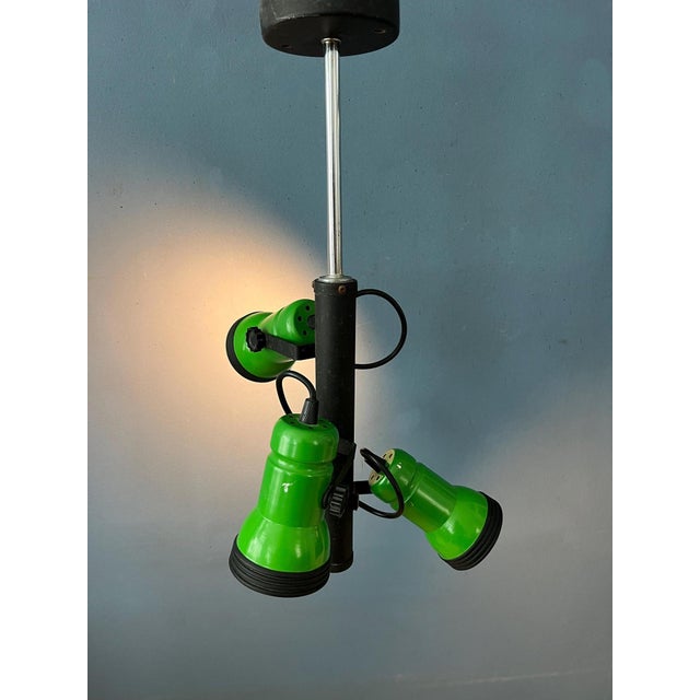 Vintage Downrod Pendant Lamp with Three Green Spots For Sale - Image 11 of 11