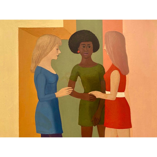 Pierre Georgeot Vintage 1970 Mid Century Modernist " Trois Aimes " Original Framed Paris Pop Art Oil Painting For Sale - Image 12 of 17