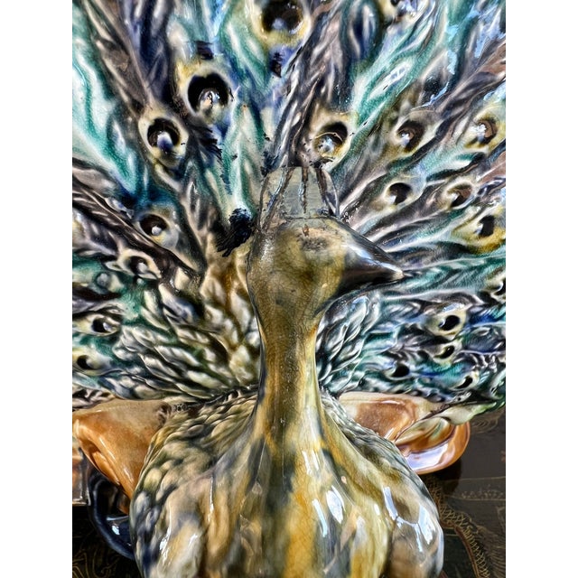 Antique French Majolica Jardinière Planter Peacock Onnaing Large Cache Pot C1880 For Sale - Image 12 of 18
