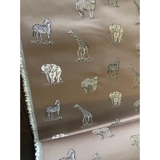 African Cafe Au Lait Brown Zebra Elephant Cheetah Giraffe Animal Pattern Upholstery Drapery Fabric For Sale - Image 3 of 3