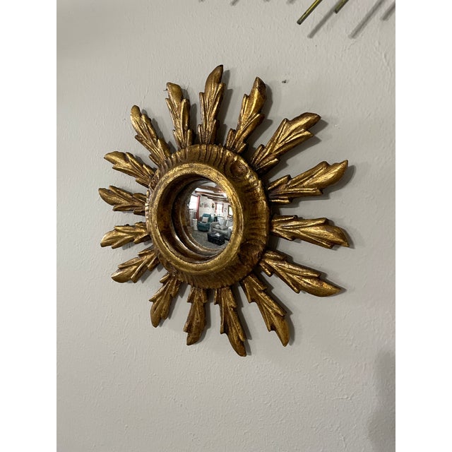 1940s French Petite 9.5" Giltwood Sunburst Convex Wall Mirror For Sale - Image 15 of 15