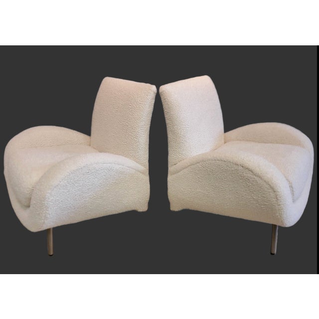 Mid Century Postmodern Italian Slant Back Club Chairs Newly Reupholstered - Pair For Sale - Image 4 of 13
