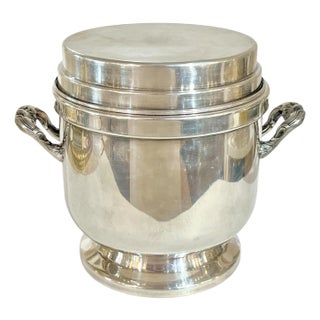 Vintage Mid Century Silver Plate Ice Bucket Champagne Cooler For Sale